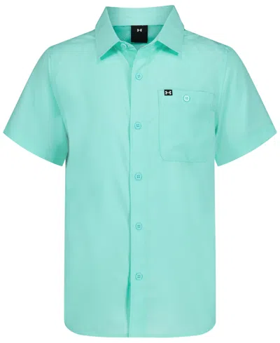 Under Armour Kids' Ua Drift Tide Fish Short Sleeve Performance Button-up Shirt In Blue