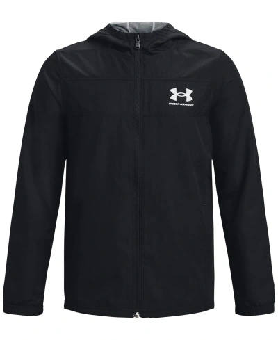 Under Armour Kids' Big Boys Sportstyle Full-zip Hooded Windbreaker In Black,black,mod Gray