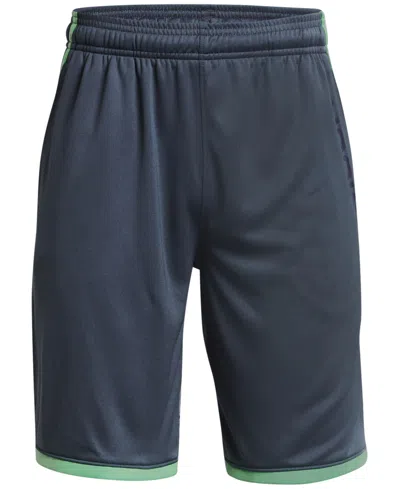 Under Armour Kids' Big Boys Stunt 3.0 Printed Shorts In Downpour Gray,vapor Green,midnight N
