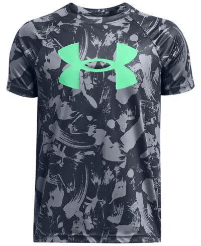Under Armour Kids' Big Boys Tech Big Logo Printed Short Sleeve T-shirt In Downpour Gray,vapor Green