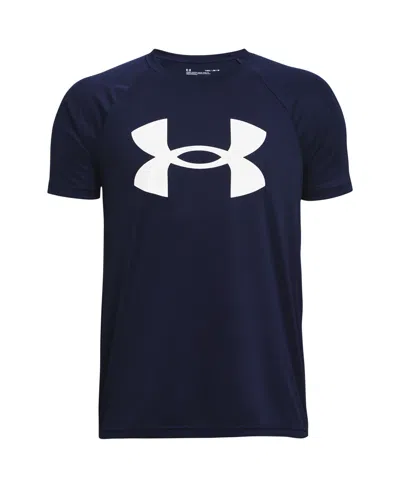 Under Armour Kids' Big Boys Tech Big Logo Short Sleeve T-shirt In Midnight Navy,white