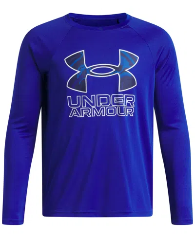 Under Armour Kids' Big Boys  Tech Hybrid Print Fill Long Sleeves T-shirt In Blue