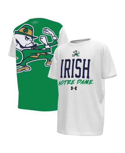 Under Armour Kids' Big Boys  White, Green Notre Dame Fighting Irish Gameday T-shirt In White,green