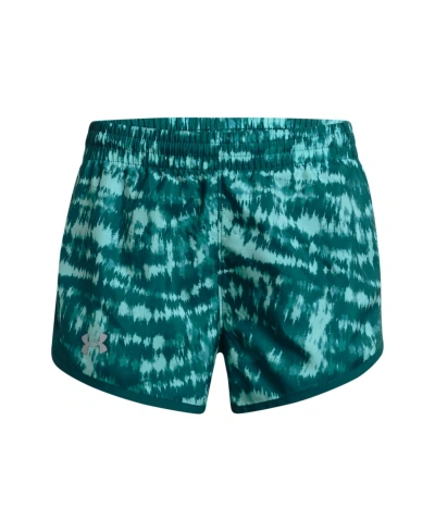 Under Armour Kids' Big Girls Fly-by Printed 3" Shorts In Radial Turquoise,hydro Teal,reflective