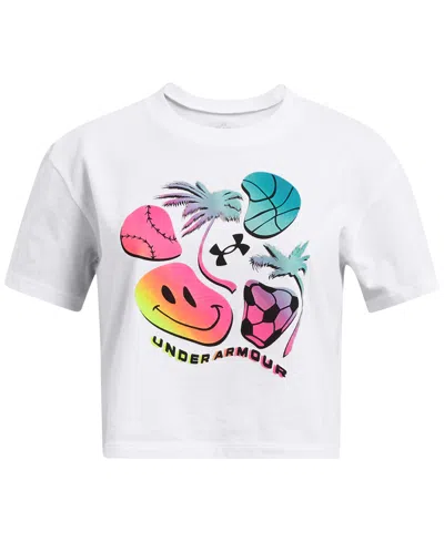 Under Armour Kids' Big Girls Palm Sport Graphic Crop Short-sleeve T-shirt In White,black