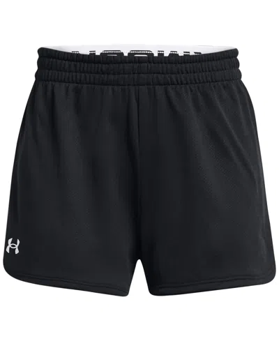 Under Armour Kids' Big Girls Play Up Mesh Shorts In Black,white