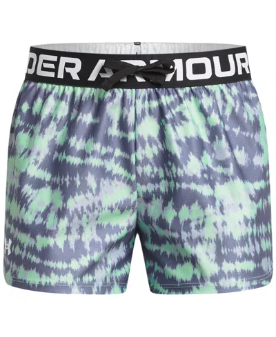 Under Armour Kids' Big Girls Play Up Printed Shorts In Matrix Green,celeste,white