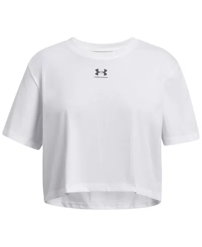 Under Armour Kids' Big Girls Rival Crewneck Logo T-shirt In White