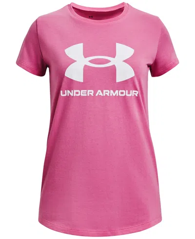 Under Armour Kids' Big Girls Sportstyle Graphic Short Sleeve T-shirt In Pink Edge,white