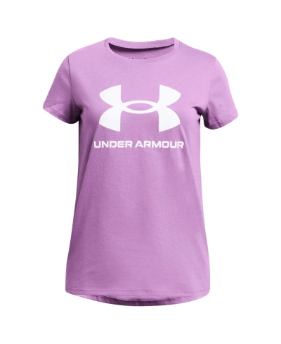 Under Armour Kids' Big Girls Sportstyle Graphic Short Sleeve T-shirt In Provence Purple,white