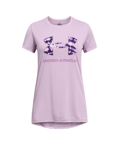 Under Armour Kids' Big Girls Tech Print Fill Big Logo Short Sleeve T-shirt In Purple Ace,provence Purple