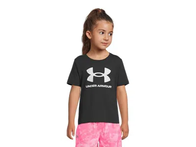 Under Armour Big Logo Short Sleeve T-shirt (big Kid) Girl's Clothing Black/white : Lg (14-16 Big Kid), Cotton/pol