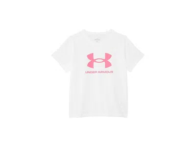 Under Armour Big Logo Short Sleeve T-shirt (big Kid) Girl's Clothing White/super Pink/super Pink : Xl (18-20 Big 