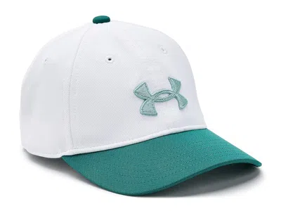 Under Armour Blitzing Hat Adjustable (little Kids/big Kids) Caps White/rack Green/enamel Blue: One Size In Multi