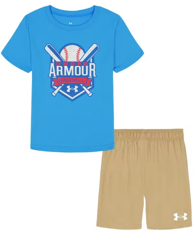 Under Armour Kids' Boys' 2t-7 Crewneck T-shirt And Woven Shorts, 2-piece Set In Blue