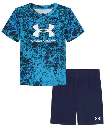 Under Armour Kids' Boys' 2t-7 Printed Short-sleeve T-shirt And Shorts, 2-piece Set In Blue