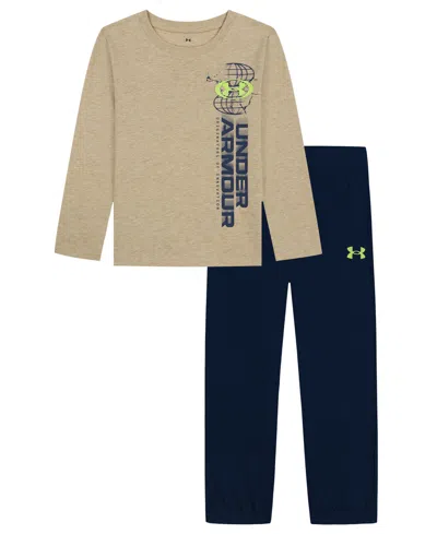 Under Armour Kids' Boys' 2t-20 Long-sleeve Crewneck Cotton-blend T-shirt And Pants, 2-piece Set In Multi