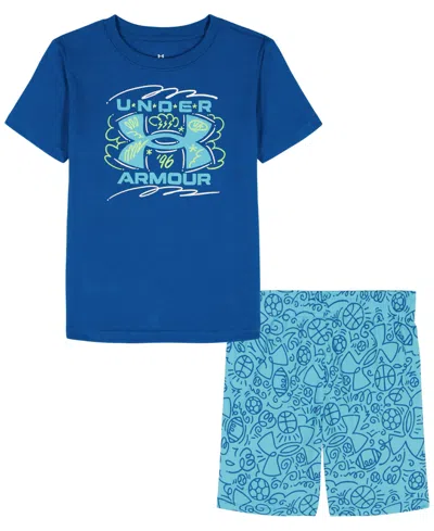 Under Armour Kids' Boys' 2t-7 Crewneck T-shirt And Printed Shorts, 2-piece Set In Blue