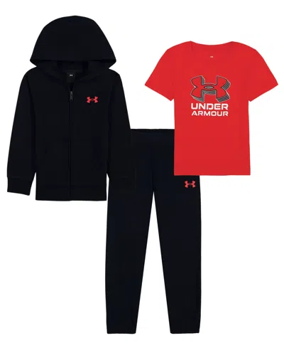 Under Armour Kids' Boys' 2t-7 Hoodie, T-shirt And Joggers, 3-piece Set In Black