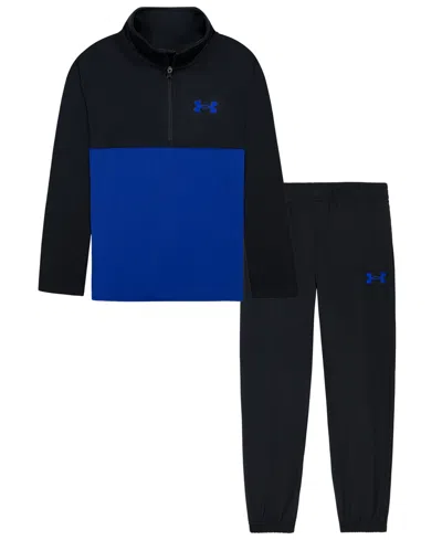 Under Armour Kids' Boys' 2t-7 Quarter-zip Sweatshirt And Joggers, 2-piece Set In Black