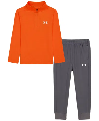 Under Armour Kids' Boys' 2t-7 Rye Quarter-zip Mock Neck Top And Joggers, 2-piece Set In Orange