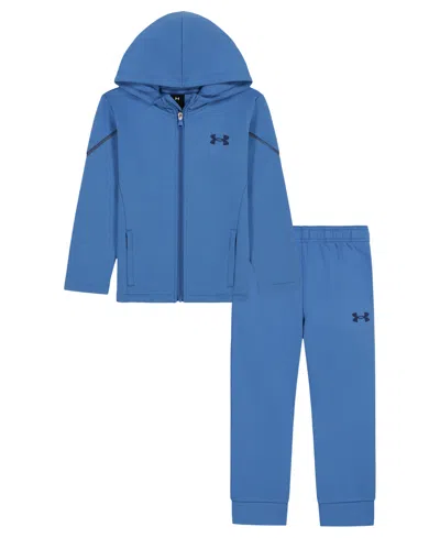 Under Armour Kids' Boys' 4-20 Double-knit Full-zip Hooded Hoodie And Joggers, 2-piece Set In Blue