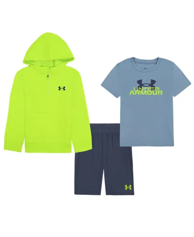 Under Armour Kids' Boys' 4-20 Quarter-zip Hooded Pique Fleece Hoodie, T-shirt And Shorts, 3-piece Set In Multi