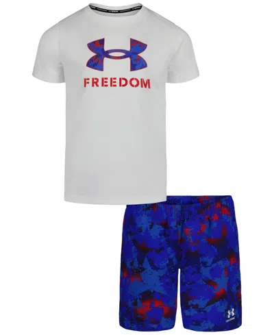 Under Armour Kids' Boys' 4-7 Freedom Printed Swim T-shirt And Shorts, 2-piece Set In Multi
