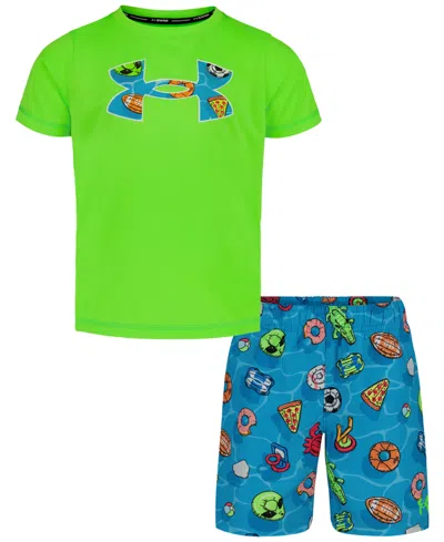 Under Armour Kids' Boys' 4-7 Pool Party Swim T-shirt And Shorts, 2-piece Set In Animal Print