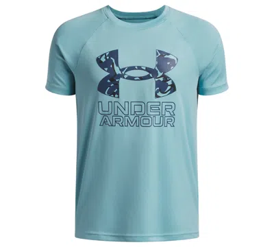 Under Armour Kids' Boys 7-20 Tech Hybrid Print Logo Graphic Short-sleeve T-shirt In Blue