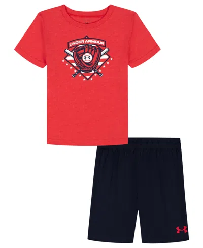 Under Armour Babies' Boys' Toddler 2t-4t Baseball T-shirt And Shorts, 2-piece Set In Red