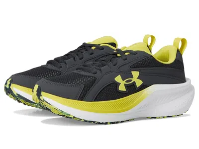 Under Armour Charged Assert 11 (big Kid) Boys Shoes Anthracite/lumin Yellow/lumin Yellow : 6 Big Kid M, Synthetic In Black