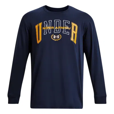 Under Armour Crest Heavyweight Long Sleeve T-shirt 'midnight Navy Gold' In Blue