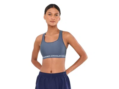Under Armour Crossback Mid Impact Bra Women's Lingerie Downpour Gray/blue Fog: 2xl (us 18), Polyester In Purple