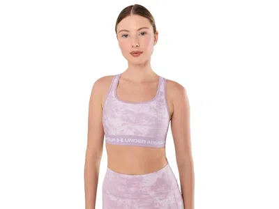 Under Armour Crossback Mid Impact Bra Women's Lingerie Mauve Pink/white: Lg (us 12-14), Polyester