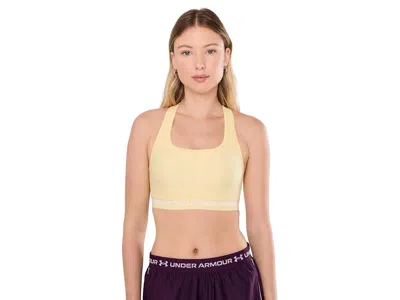 Under Armour Crossback Mid Impact Bra Women's Lingerie Pale Lemon/white: Lg (us 12-14), Polyester In Neutral