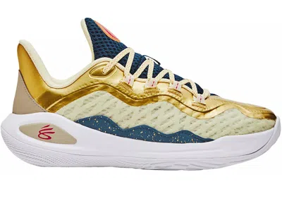 Pre-owned Under Armour Curry 11 Championship Mindset Sneakers In Lemon Ice/metallic Gold/red