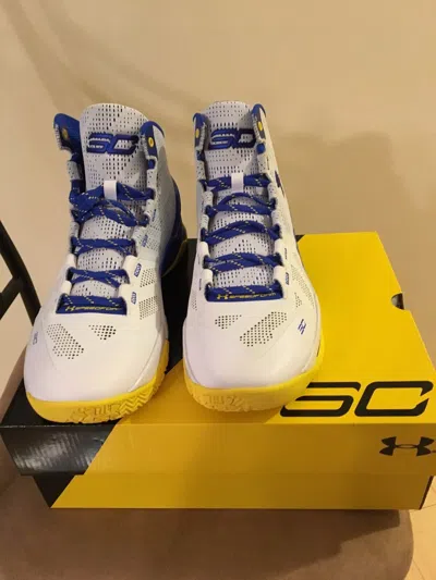 Pre-owned Under Armour Curry 2 Dub Nation Home Warriors -white, Blue