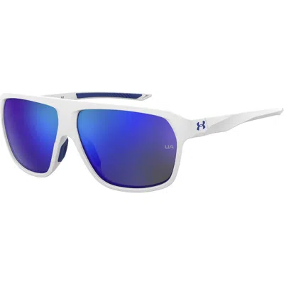 Under Armour Dominate 62mm Gradient Polarized Rectangular Sunglasses In Matte White Blue