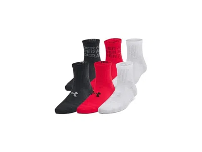 Under Armour Essential Quarter Socks 6-pack (little Kid/big Kid) Kids Shoes Red/red/black: Md (us 6-7.5 Big Kid S In Multi