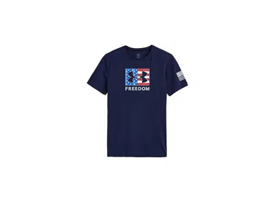 Under Armour Freedom Big Logo Short Sleeve T-shirt (big Kid) Boy's T Shirt Midnight Navy/steel : Xs (7 Big Kid),  In Blue