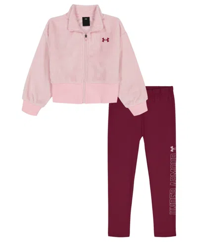 Under Armour Kids' Girls 2t-6x Full-zip Jacket And Stretch Leggings, 2-piece Set In Pink