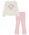 Under Armour Girls 2t-6x Lettuce Hem Top And Flare Leggings, 2-piece Set In Pink