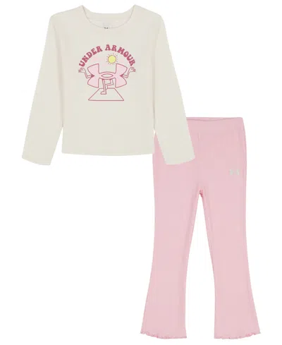 Under Armour Kids' Girls 2t-6x Lettuce Hem Top And Flare Leggings, 2-piece Set In Pink