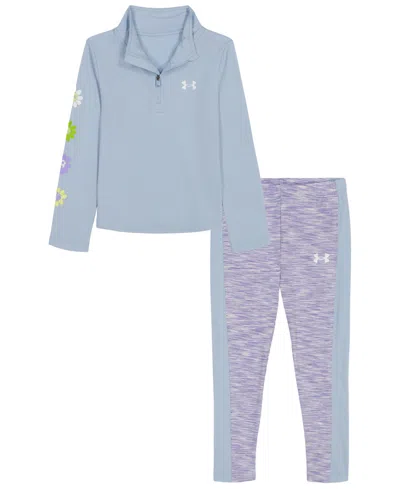 Under Armour Kids' Girls 2t-6x Quarter Zip Long-sleeve Top And Leggings, 2-piece Set In Blue