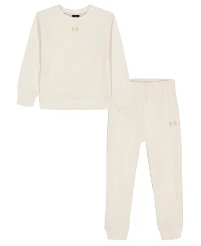 Under Armour Kids' Girls 2t-6x Rival Crewneck Top And Joggers, 2-piece Set In Neutral