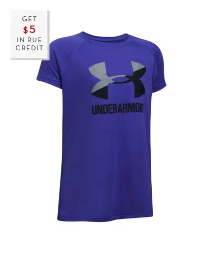 Under Armour Girls' Solid Big Logo Short Sleeve T-shirt With $5 Rue Credit In Blue