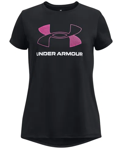 Under Armour Kids' Girls  Tech Big Logo Short Sleeve T-shirt In Black,rebel Pink