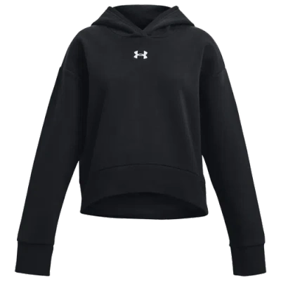 Under Armour Girls   Rival Fleece Crop Hoodie In Black/white