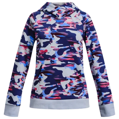 Under Armour Girls   Rival Fleece Printed Hoodie In Bauhaus Blue/oxford Blue/pink Punk